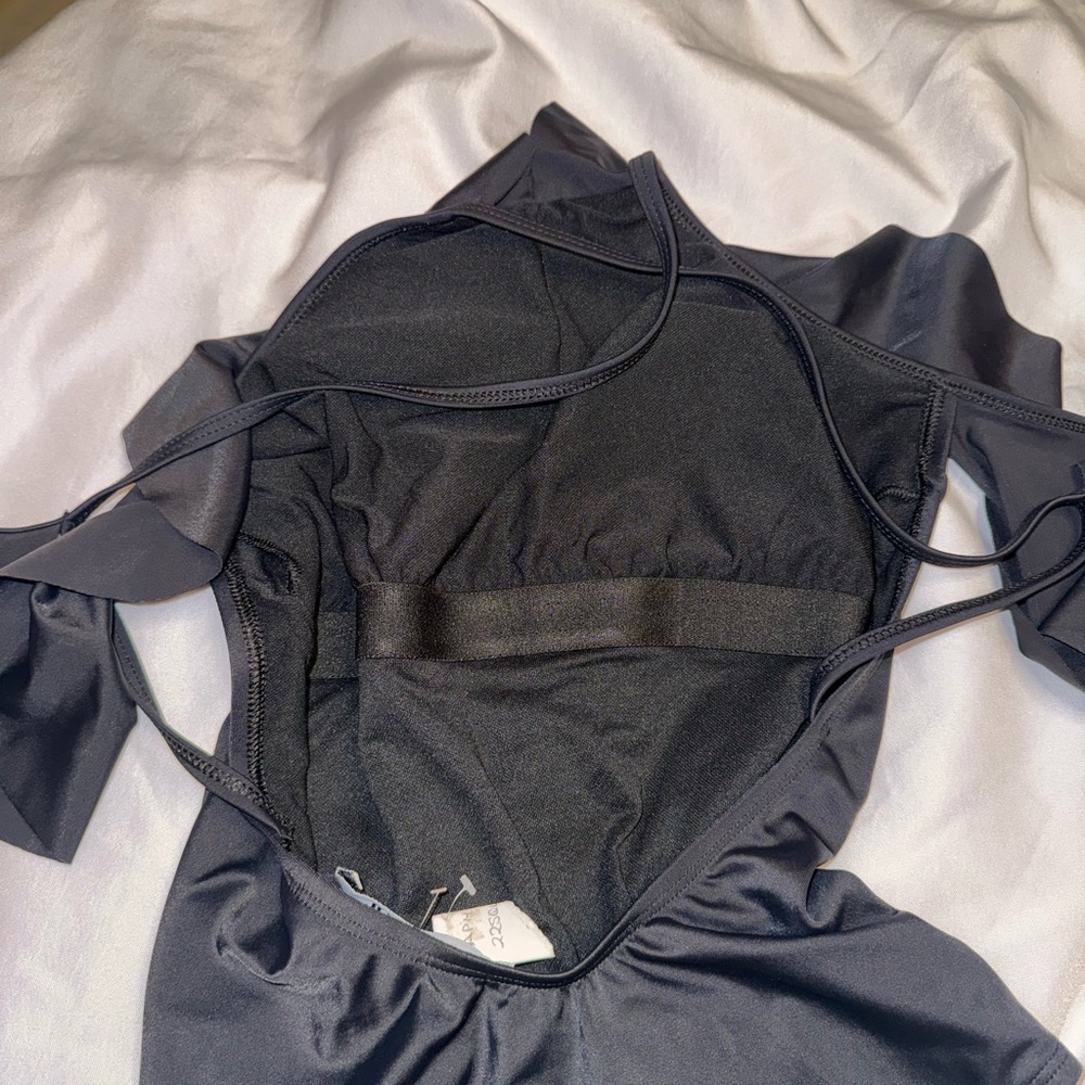 JustFab Black One-Piece Swimsuit with Ruffle Cold-Shoulder open back - Picture 7 of 7